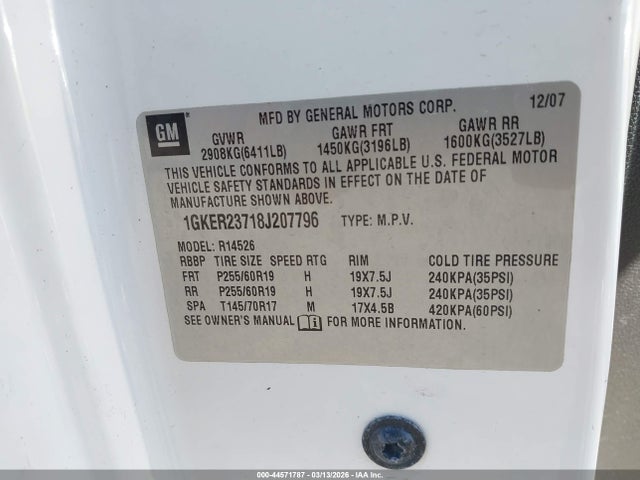 Продажа на аукционе авто 2008 Gmc Acadia Slt-1, vin: 1GKER23718J207796, номер лота: 44571787