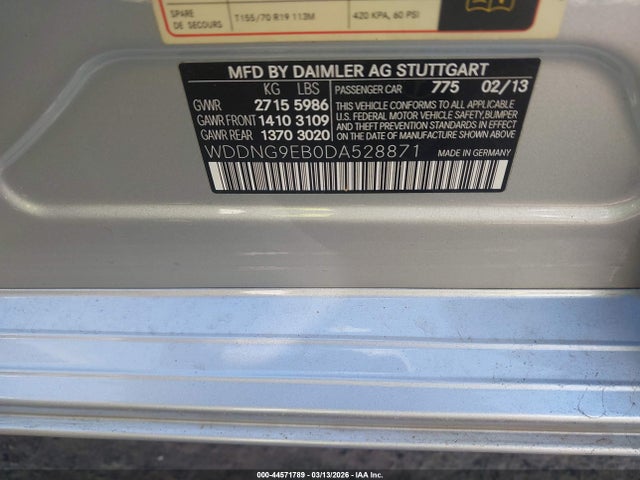 44571789 :رقم المزاد ، WDDNG9EB0DA528871 vin ، 2013 Mercedes-benz S 550 4matic مزاد بيع