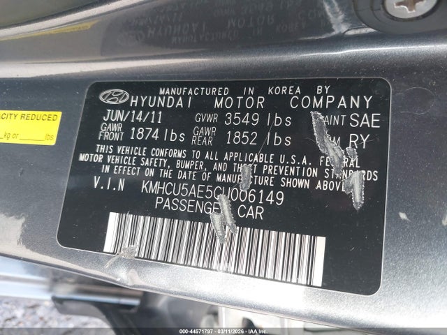 Продаж на аукціоні авто 2012 Hyundai Accent Se, vin: KMHCU5AE5CU006149, номер лоту: 44571797