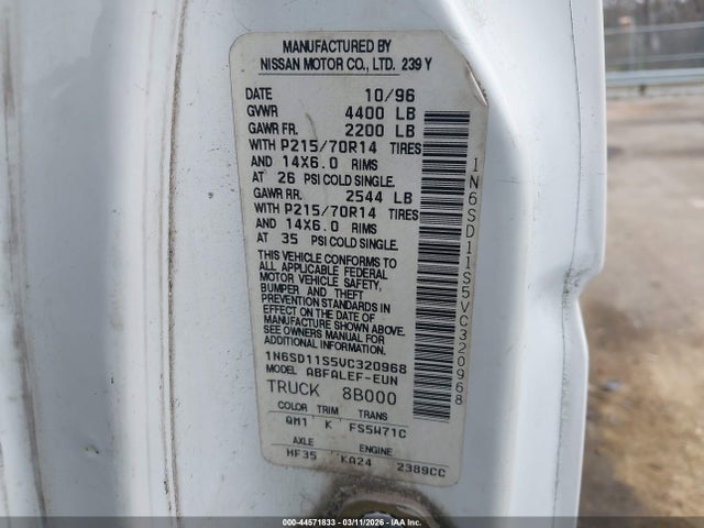 Aukcja sprzedaży 1997 Nissan 4x2 Truck Xe, vin: 1N6SD11S5VC320968, numer aukcji: 44571833