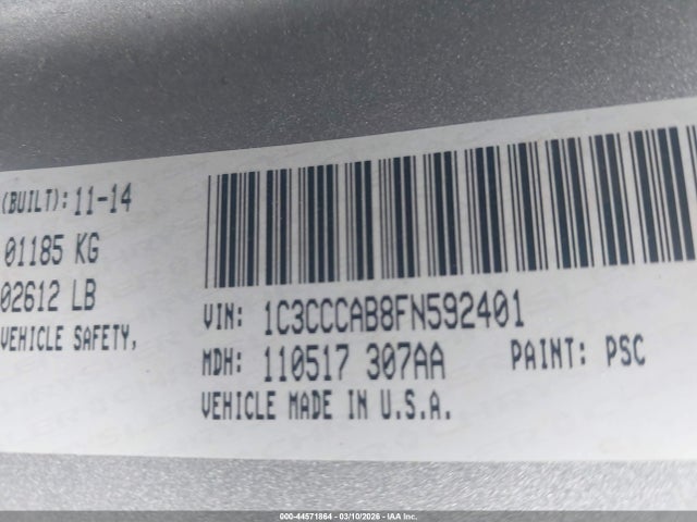 2015 Chrysler 200 Limited მანქანა იყიდება აუქციონზე, vin: 1C3CCCAB8FN592401, აუქციონის ნომერი: 44571864