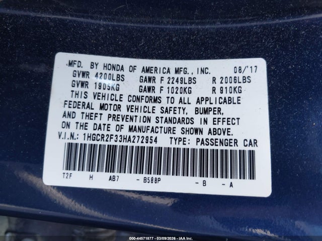 1HGCR2F33HA272954 Honda ACCORD LX