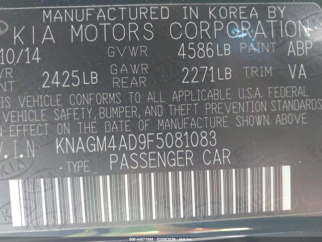 KIA OPTIMA HYBRID 2015 KNAGM4AD9F5081083 Image 9