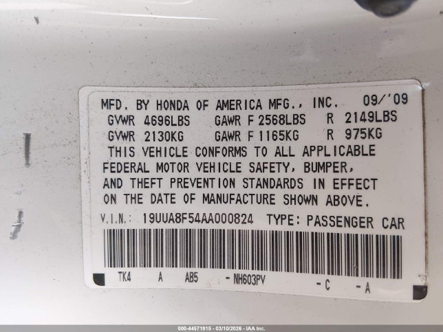 2010 ACURA TL 19UUA8F54AA000824 Photo 8
