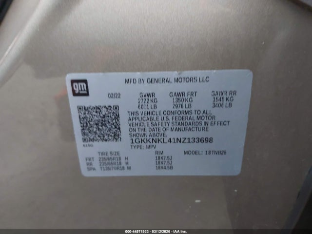 2022 GMC ACADIA 1GKKNKL41NZ133698 Photo 8