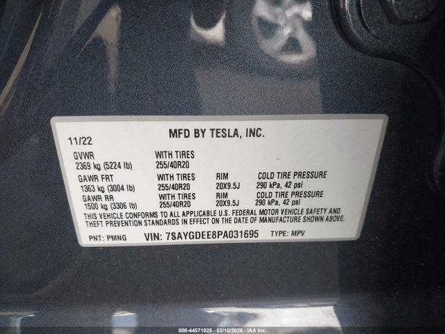Aukcja sprzedaży 2023 Tesla Model Y Awd/long Range Dual Motor All-wheel Drive, vin: 7SAYGDEE8PA031695, numer aukcji: 44571925