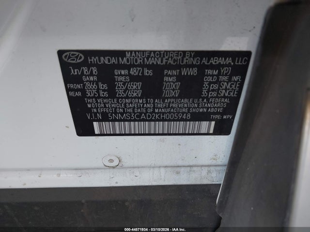 2019 HYUNDAI SANTA FE 5NMS3CAD2KH005948 Photo 8