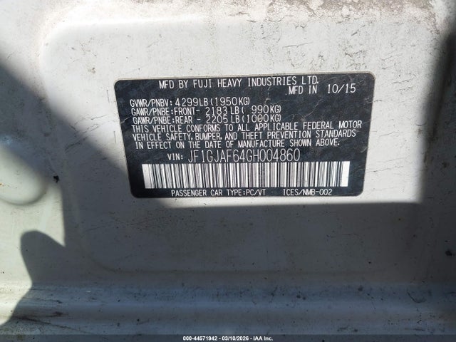 2016 Subaru Impreza 2.0i Premium მანქანა იყიდება აუქციონზე, vin: JF1GJAF64GH004860, აუქციონის ნომერი: 44571942