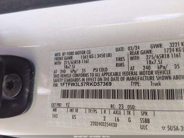 Продаж на аукціоні авто 2024 Ford F-150 Xlt, vin: 1FTFW3L57RKD57369, номер лоту: 44571947