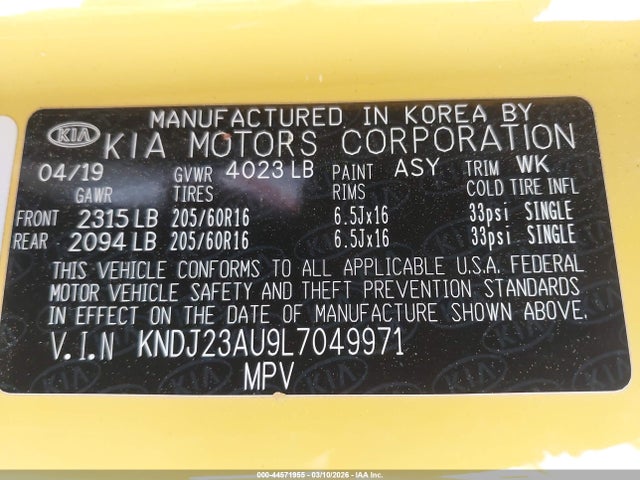 KNDJ23AU9L7049971 KIA SOUL LX