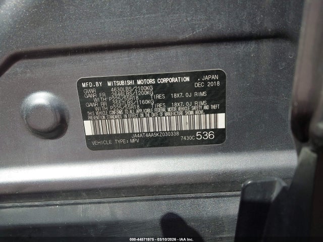 Aukcja sprzedaży 2019 Mitsubishi Eclipse Cross Sp, vin: JA4AT4AA5KZ030338, numer aukcji: 44571975