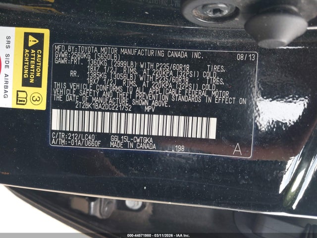 Aukcja sprzedaży 2013 Lexus Rx 350, vin: 2T2BK1BA2DC221752, numer aukcji: 44571980