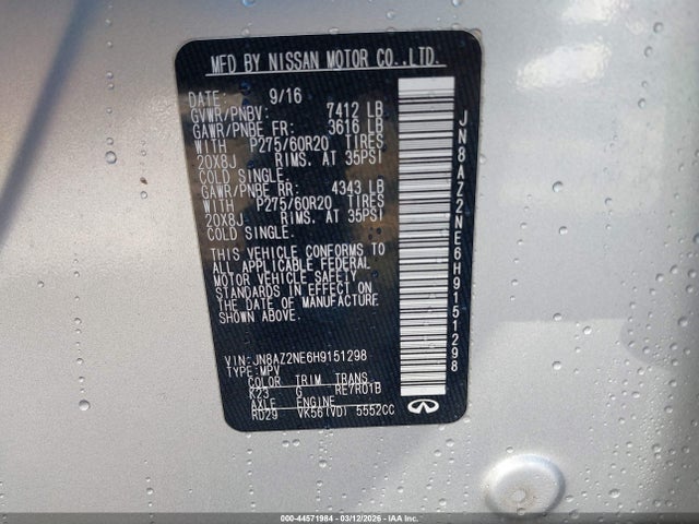 44571984 :رقم المزاد ، JN8AZ2NE6H9151298 vin ، 2017 Infiniti Qx80 مزاد بيع