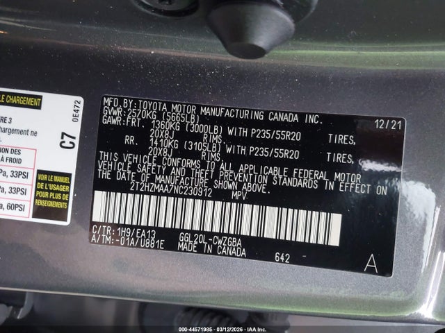 2022 Lexus Rx 350 მანქანა იყიდება აუქციონზე, vin: 2T2HZMAA7NC230912, აუქციონის ნომერი: 44571985