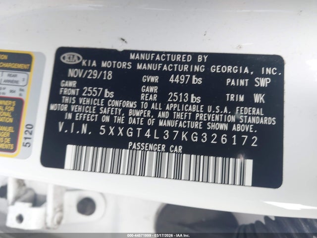 5XXGT4L37KG326172 KIA Optima Lx