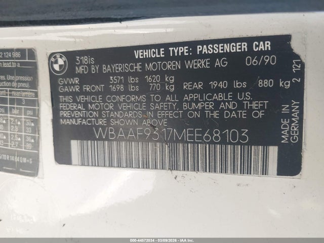 1991 BMW 318 WBAAF9317MEE68103 Photo 8