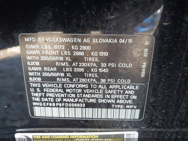 2015 VOLKSWAGEN TOUAREG WVGEF9BP9FD006833 Photo 8