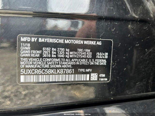 2019 Bmw X5 Xdrive40i მანქანა იყიდება აუქციონზე, vin: 5UXCR6C58KLK87861, აუქციონის ნომერი: 44572049