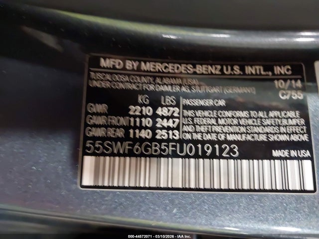 Auction sale of the 2015 Mercedes-benz C 400 4matic, vin: 55SWF6GB5FU019123, lot number: 44572071