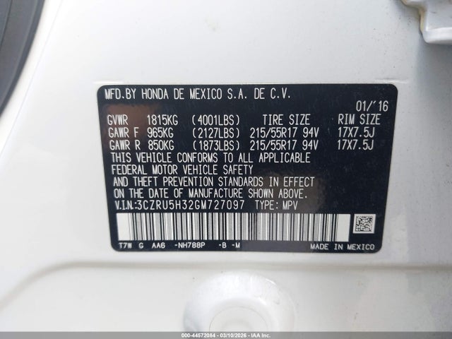 2016 HONDA HR-V 3CZRU5H32GM727097 Photo 8