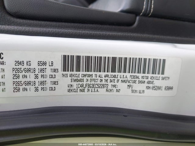 2014 Jeep Grand Cherokee Limited მანქანა იყიდება აუქციონზე, vin: 1C4RJFBG3EC522872, აუქციონის ნომერი: 44572085