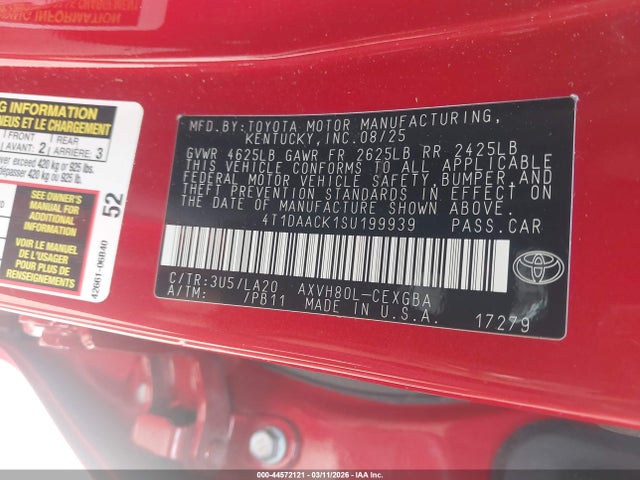 Toyota CAMRY XLE 2025 4T1DAACK1SU199939 Image 9