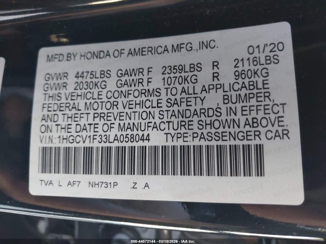 1HGCV1F33LA058044 Honda Accord Sport