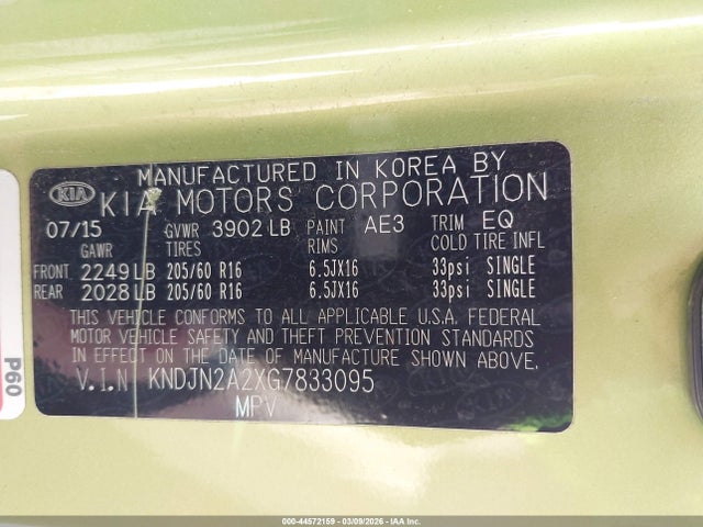 KIA Soul ! 2016 KNDJN2A2XG7833095 Image 9