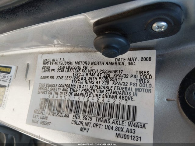 Продаж на аукціоні авто 2008 Mitsubishi Endeavor Ls, vin: 4A4MN21S78E044227, номер лоту: 44572167