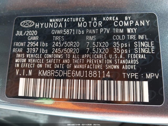 Aukcja sprzedaży 2021 Hyundai Palisade Limited, vin: KM8R5DHE6MU188114, numer aukcji: 44572189