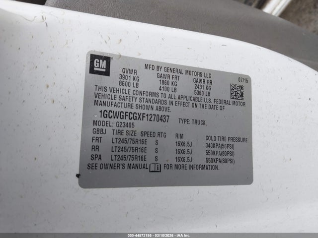 1GCWGFCGXF1270437 Chevrolet Express 2500 Work Van