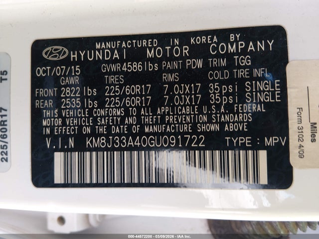Hyundai TUCSON SE 2016 KM8J33A40GU091722 Image 9