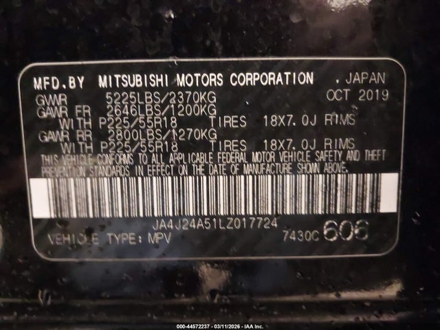 Продаж на аукціоні авто 2020 Mitsubishi Outlander Phev Sel S-awc, vin: JA4J24A51LZ017724, номер лоту: 44572237