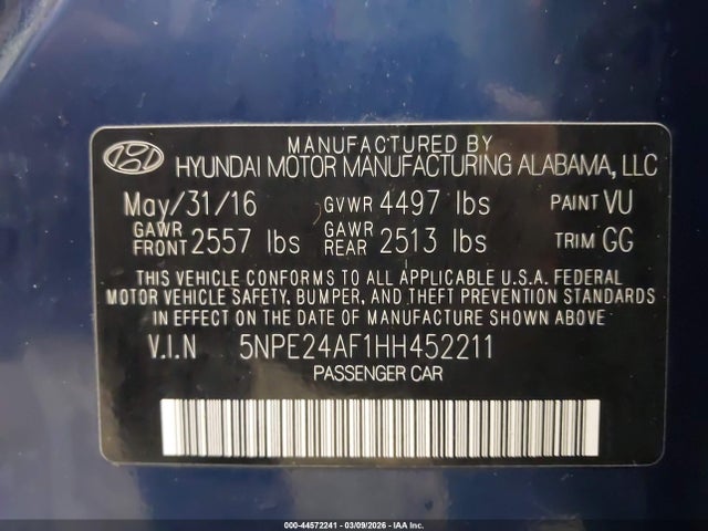 5NPE24AF1HH452211 Hyundai SONATA SE