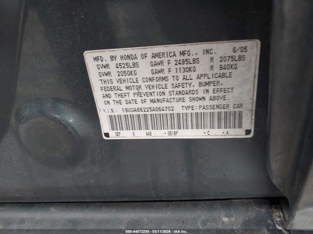 Продаж на аукціоні авто 2005 Acura Tl, vin: 19UUA66225A064702, номер лоту: 44572255