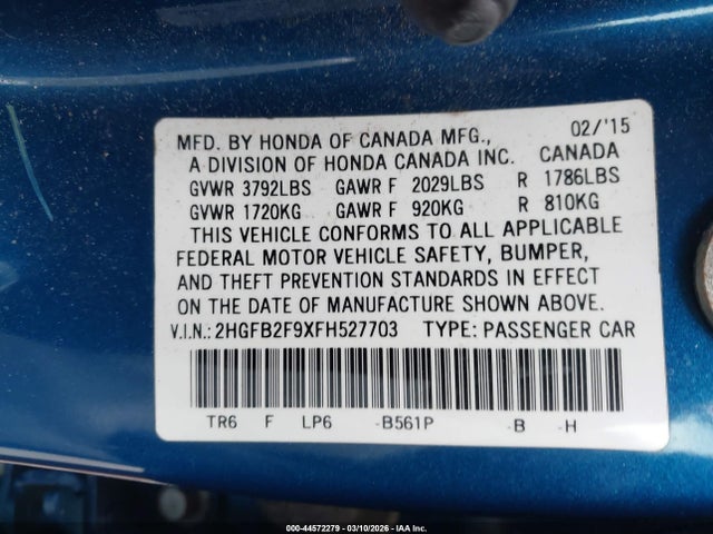 Honda Civic Ex-l 2015 2HGFB2F9XFH527703 Image 9