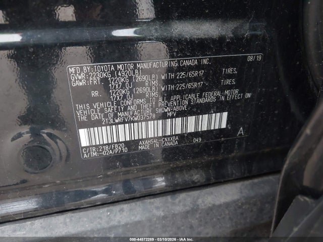 2T3LWRFV7KW037578 Toyota Rav4 Hybrid Le