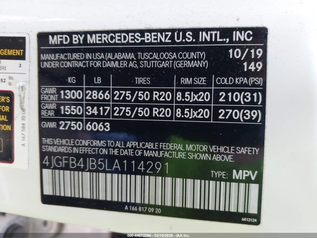 Aukcja sprzedaży 2020 Mercedes-benz Gle 350, vin: 4JGFB4JB5LA114291, numer aukcji: 44572296