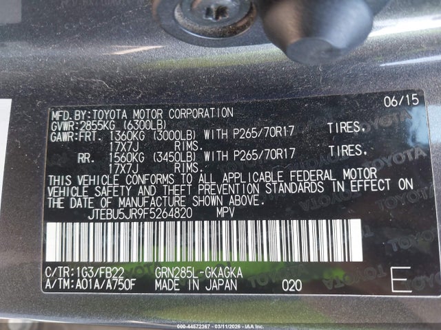 Toyota 4RUNNER SR5 2015 JTEBU5JR9F5264820 Image 9