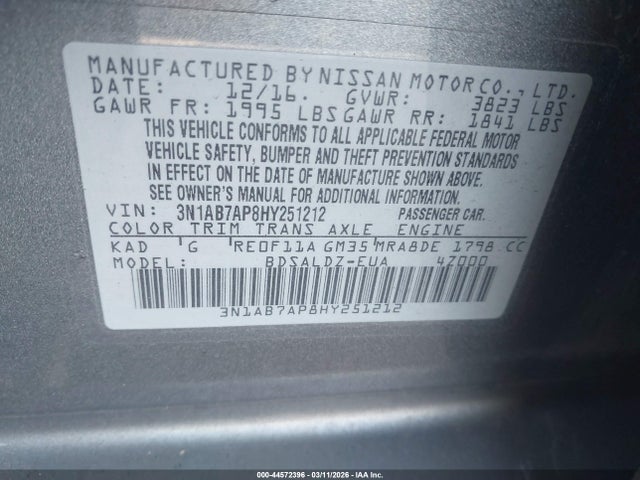 3N1AB7AP8HY251212 Nissan SENTRA SV