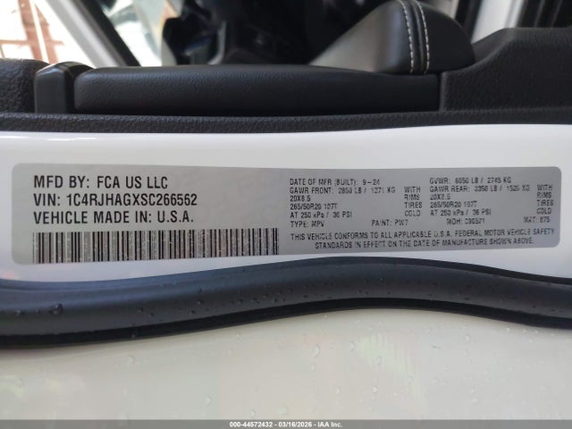 Продаж на аукціоні авто 2025 Jeep Grand Cherokee Altitude X 4x4, vin: 1C4RJHAGXSC266562, номер лоту: 44572432
