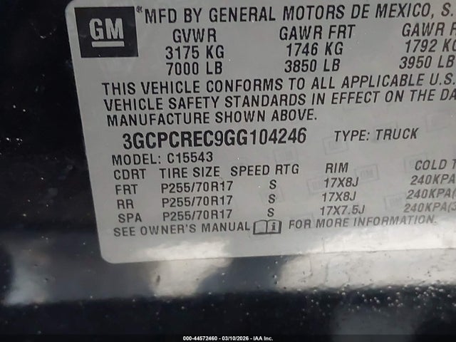 3GCPCREC9GG104246 Chevrolet Silverado 1500 1lt