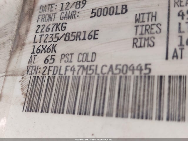 44572461 :رقم المزاد ، 2FDLF47M5LCA50445 vin ، 1990 Ford F Super Duty مزاد بيع