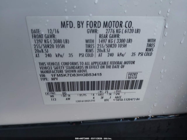 1FM5K7D83HGB53415 Ford EXPLORER XLT