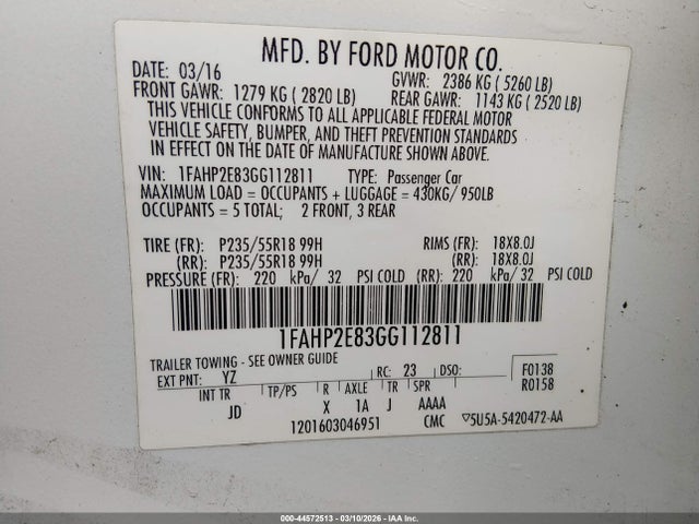 Продаж на аукціоні авто 2016 Ford Taurus Sel, vin: 1FAHP2E83GG112811, номер лоту: 44572513