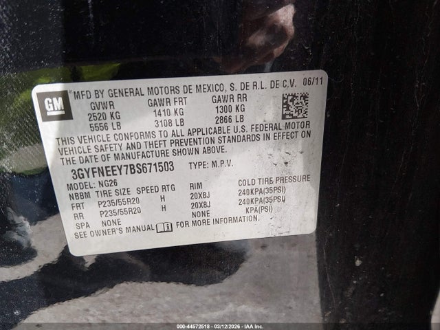 Продажа на аукционе авто 2011 Cadillac Srx Performance Collection, vin: 3GYFNEEY7BS671503, номер лота: 44572518