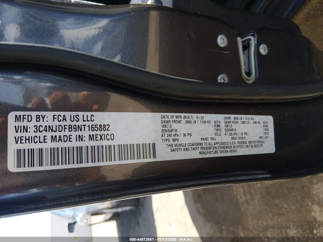 44572581 :رقم المزاد ، 3C4NJDFB9NT165882 vin ، 2022 Jeep Compass Latitude Lux 4x4 مزاد بيع
