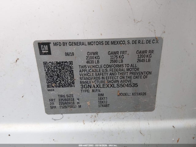 3GNAXLEXXLS504535 Chevrolet Equinox Fwd Lt 2.0l Turbo