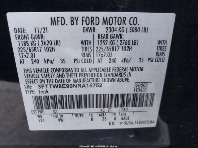 Ford Maverick Xl 2022 3FTTW8E99NRA15752 Image 9