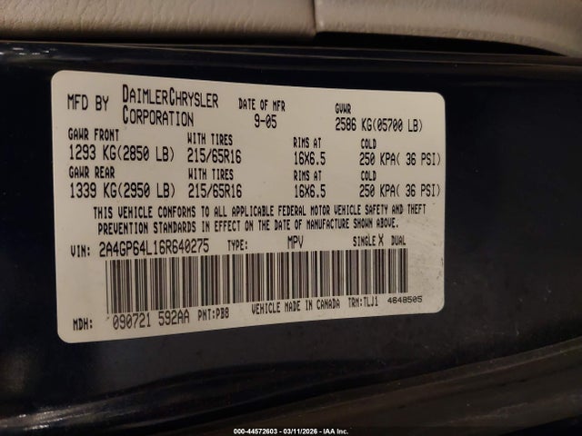 2006 CHRYSLER TOWN & COUNTRY 2A4GP64L16R640275 Photo 8